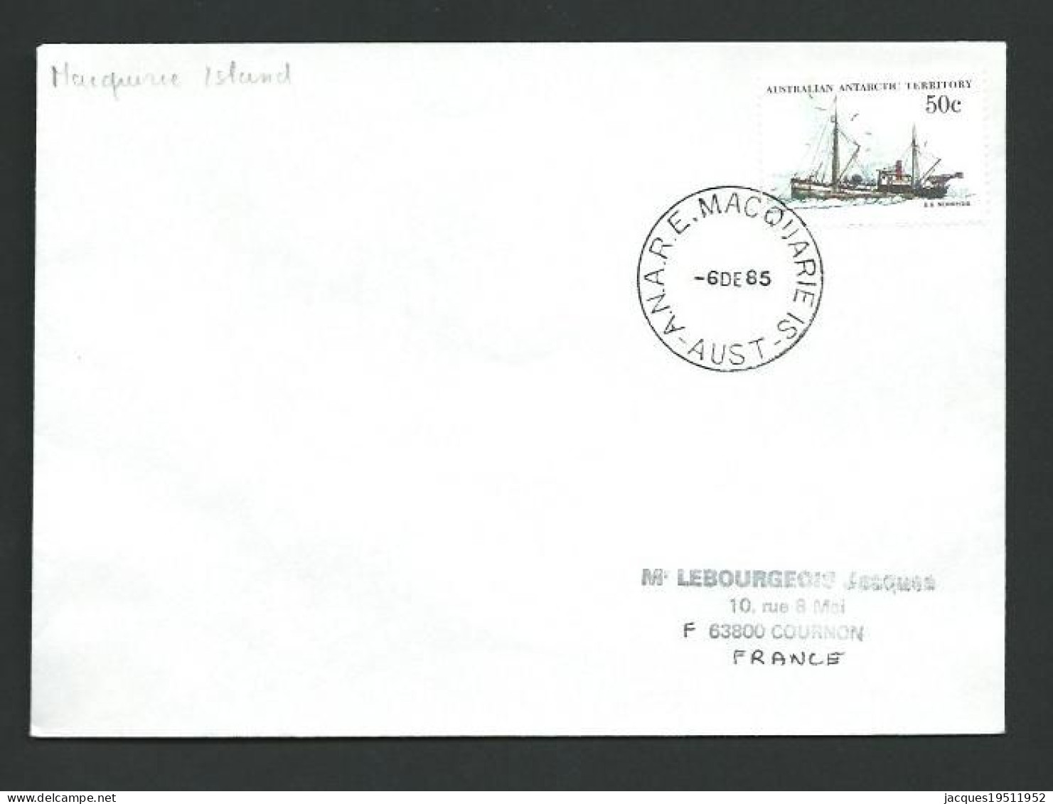 TT 100 - Cachet Base  "Macquarie Island" 6 Décembre 85 - Briefe U. Dokumente