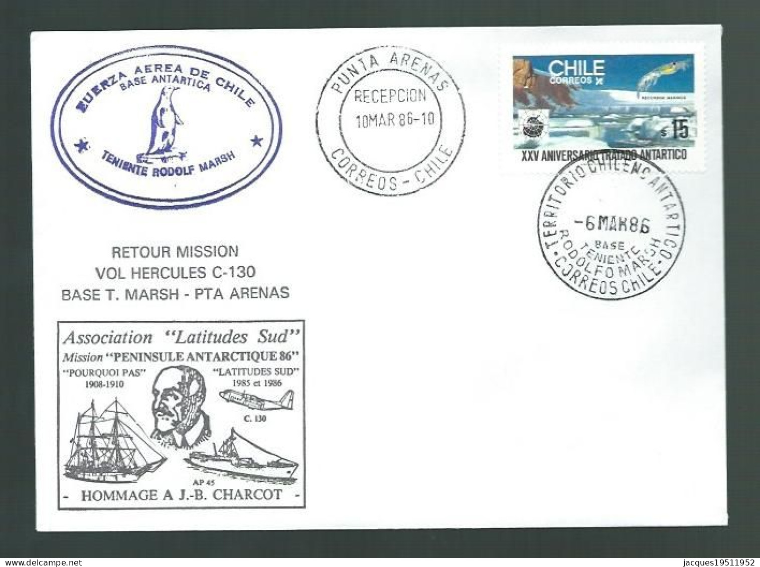 TT 109 - lot de 8 plis de mission "Péninsule Antarctique 86" effectué par l'association "Latitudes Sud" du 25/1 au 9/3/8