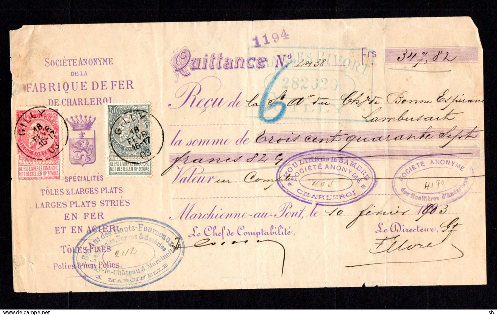 PERFORE - PERFINS - LOCHUNG - Fabrique De Fer De Charleroi - CB - Gilly - 1863-09