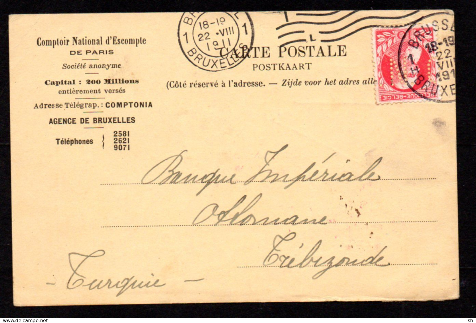 PERFORE - PERFINS - LOCHUNG - Comptoir National D'escompte De Paris - C.N. - Bruxelles - 1909-34