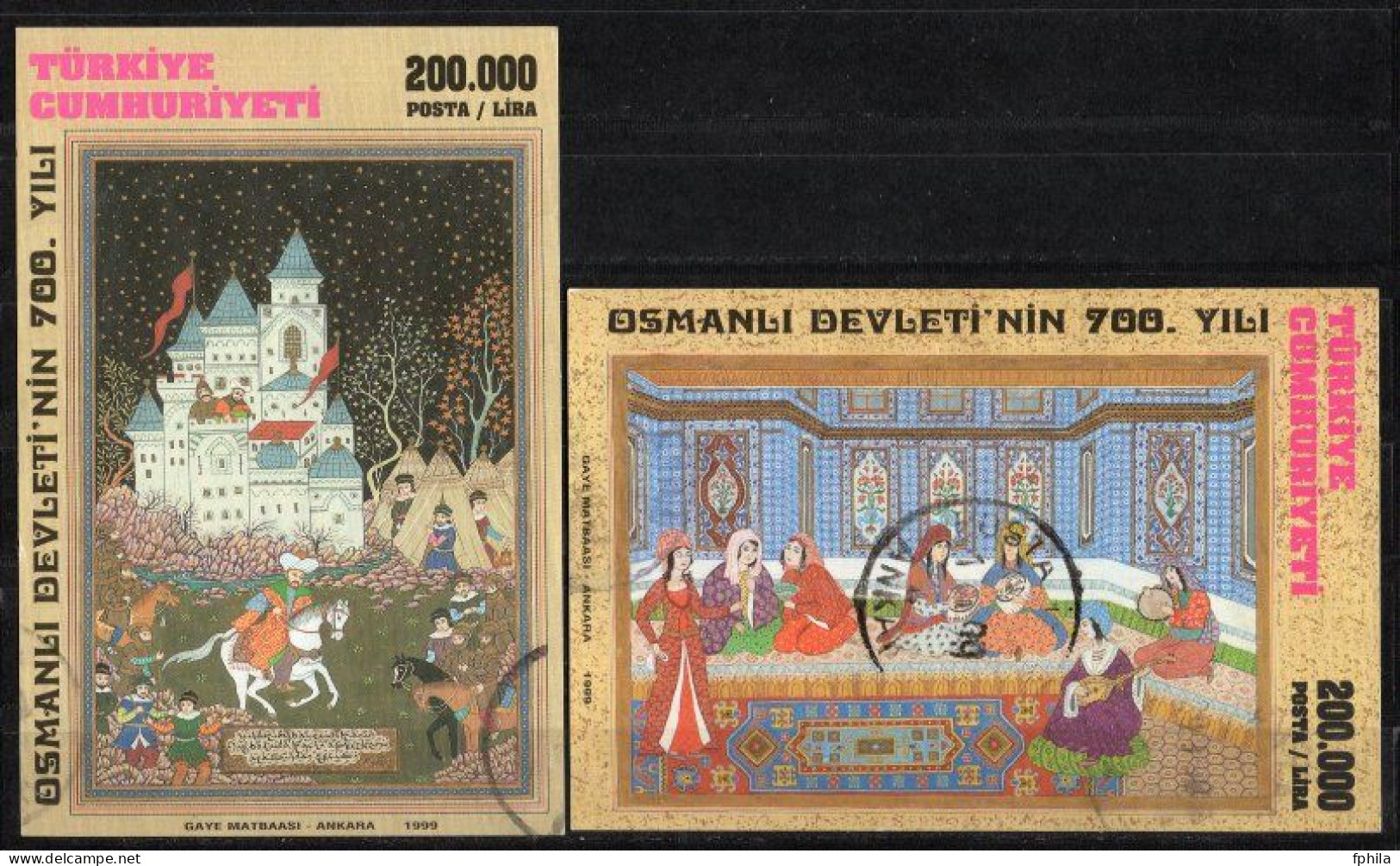 1999 TURKEY 700TH YEAR OF THE FOUNDATION OF OTTOMAN EMPIRE SOUVENIR SHEETS USED - Blocks & Sheetlets