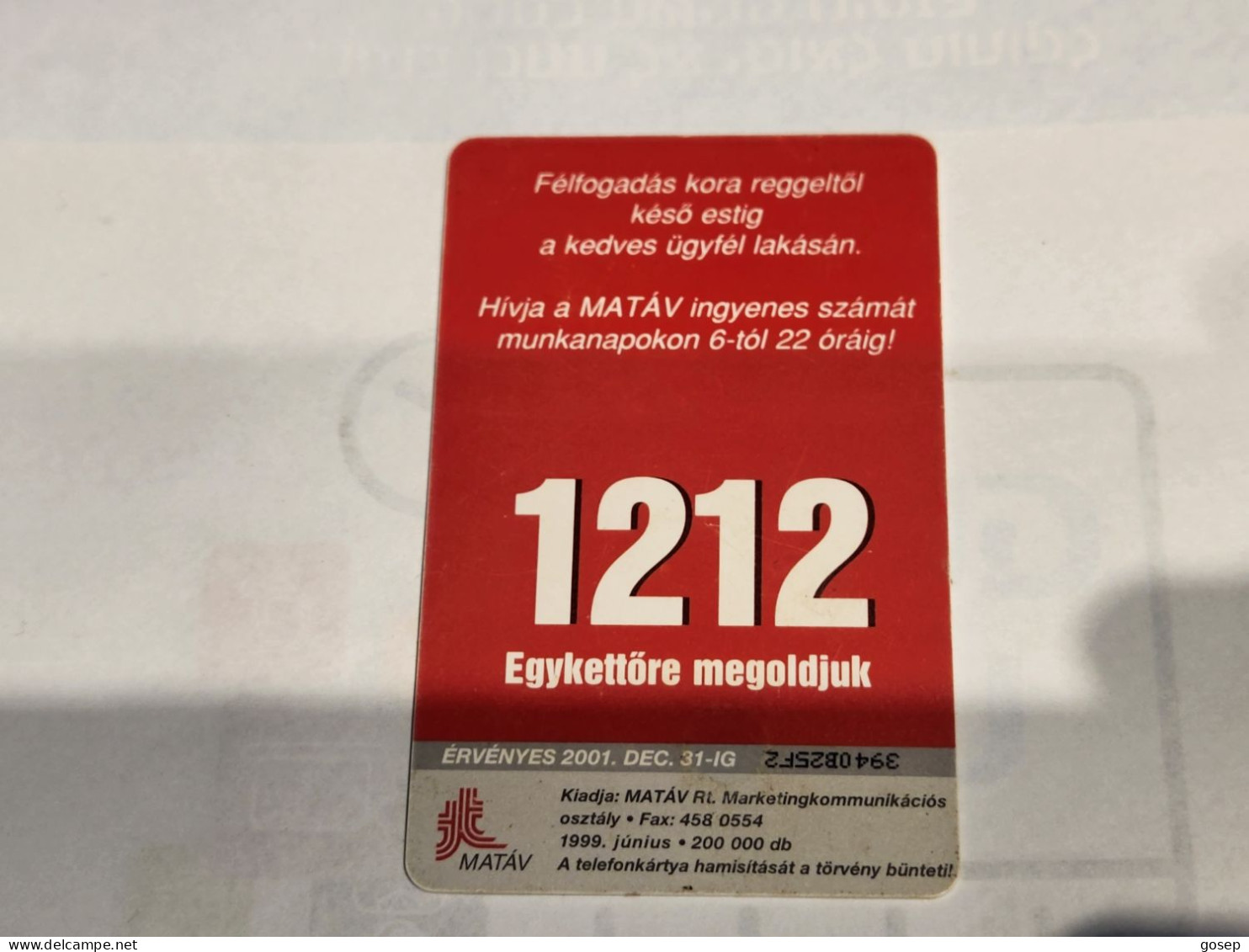 HUNGARY-(HU-P-1999-25A)-Kenguru-1212-(98)(800Ft)(3940B25F2)(tirage-200.000)-used,card+1card Prepiad Free - Ungarn