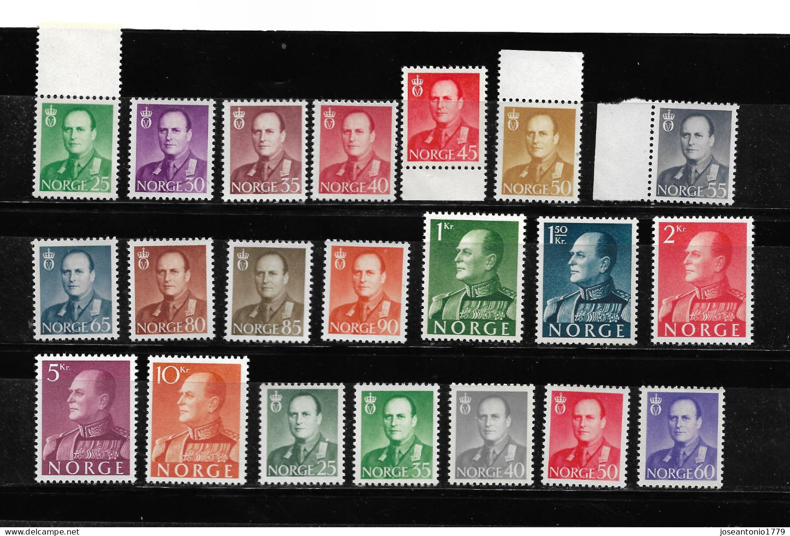 NORUEGA 1958/62, JUEGO COMPLETO REY Olav V - 25ore A 90ore Y 1KA 10k. MNH. - Ongebruikt