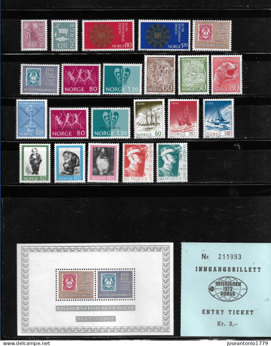 NORUEGA AÑO 1972, COMPLETO CON HOJA BLOQUE. MNH. - Unused Stamps