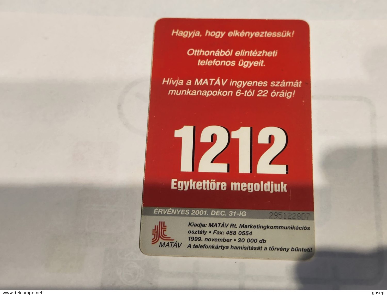 HUNGARY-(HU-P-1999-43)-Gepárd-1212-(101)(800Ft)(295122807)(tirage-20.000)-used,card+1card Prepiad Free - Ungarn