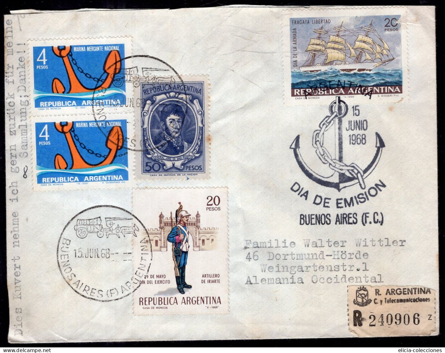 Argentina - 1968 - Letter - Nautical Theme Post Stamps - Sent To Germany - Caja 1 - Cartas & Documentos