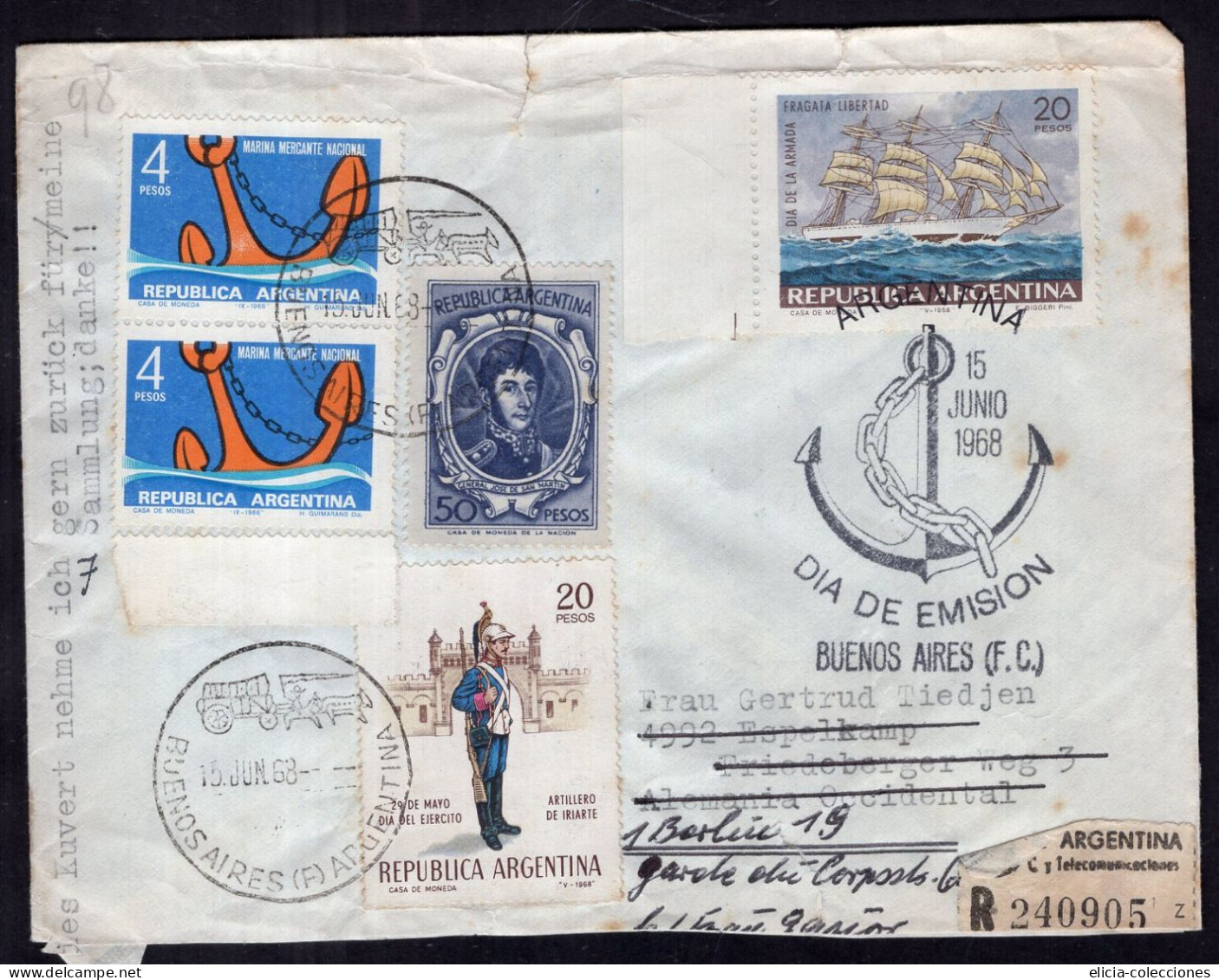 Argentina - 1968 - Letter - Nautical Theme Post Stamps - Sent To Germany - Caja 1 - Cartas & Documentos