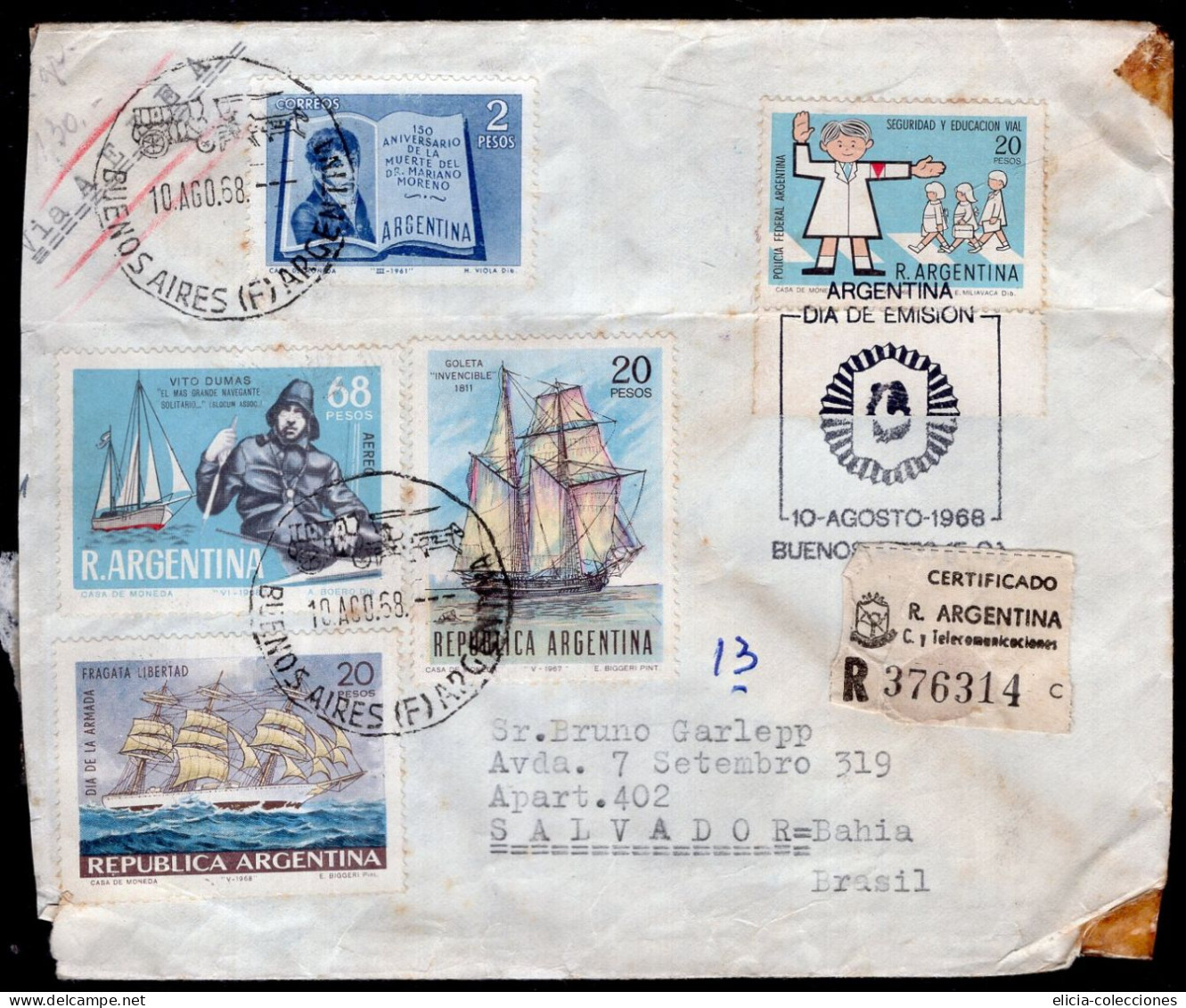 Argentina - 1968 - Letter - Nautical Theme Post Stamps - Sent To Brasil - Caja 1 - Storia Postale