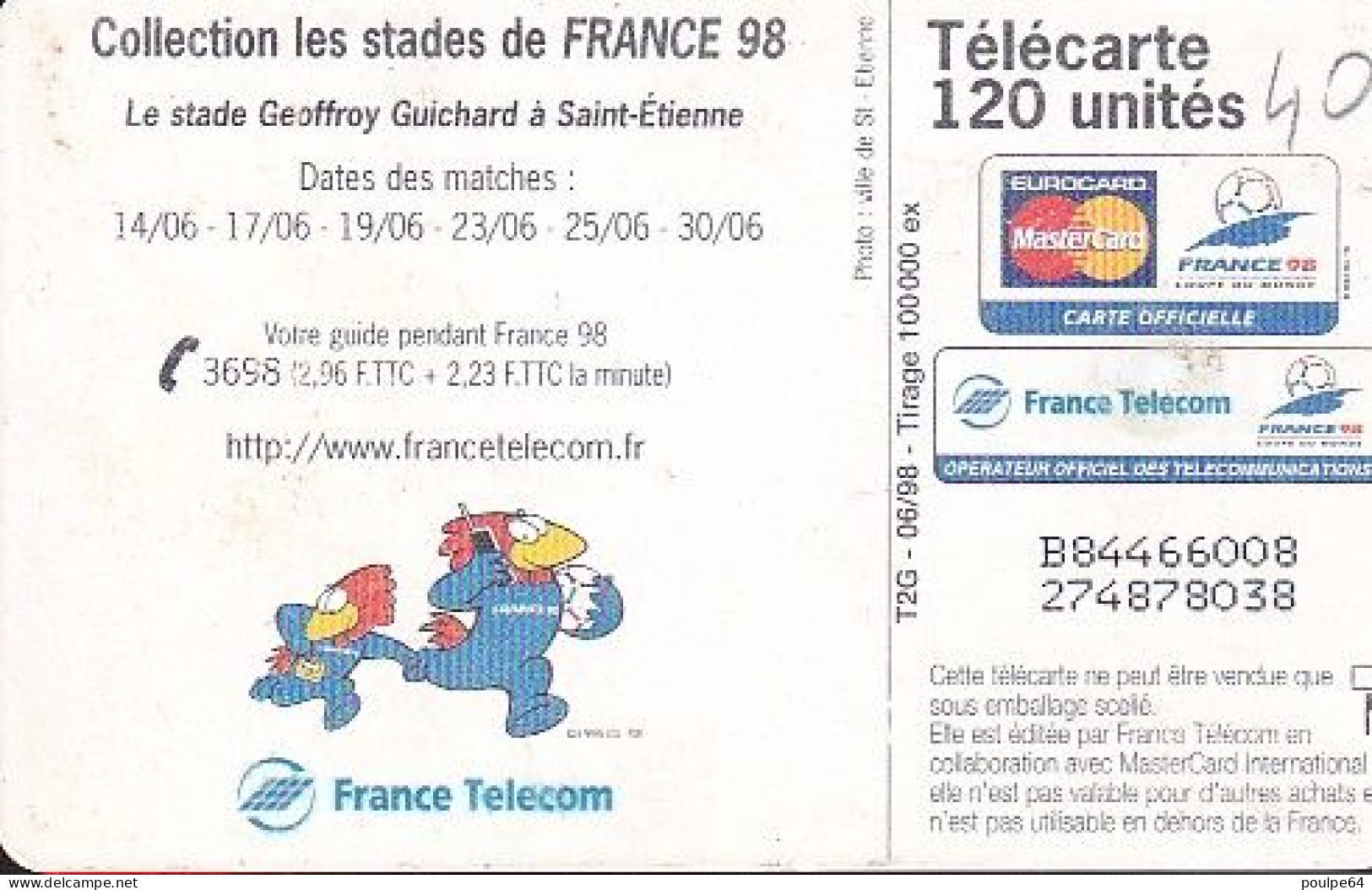 F880  06/1998 - SAINT-ÉTIENNE " Stade Geoffroy Guichard " - 120 GEM2 - 1998