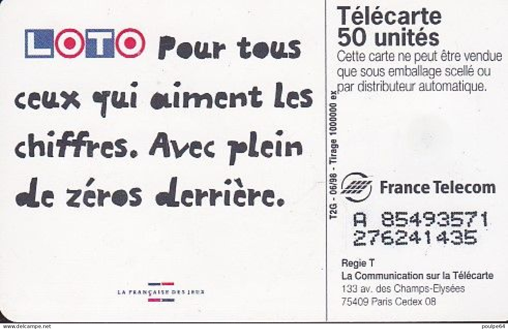 F886  06/1998 - LOT CHIEN - 50 SO3 - (verso : N° Deux Lignes - 2ème Ligne Vers La Gauche Sous A) - 1998
