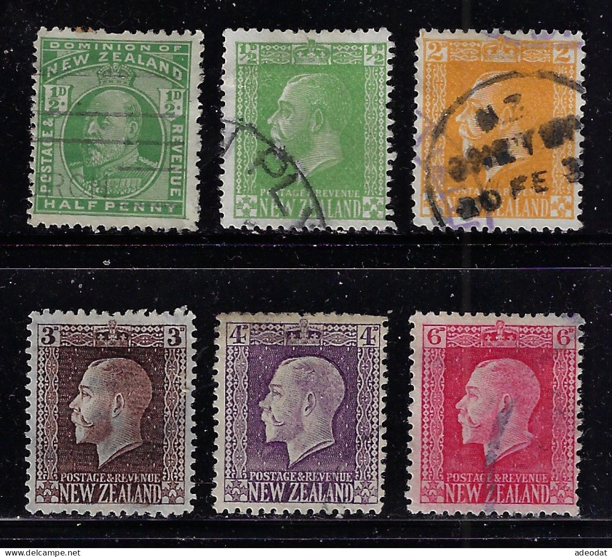 NEW ZEALAND 1909-1922 EDWARD VII, GE0RGE V  SCOTT #130,144,147,149,151,154  USED  CV - Used Stamps