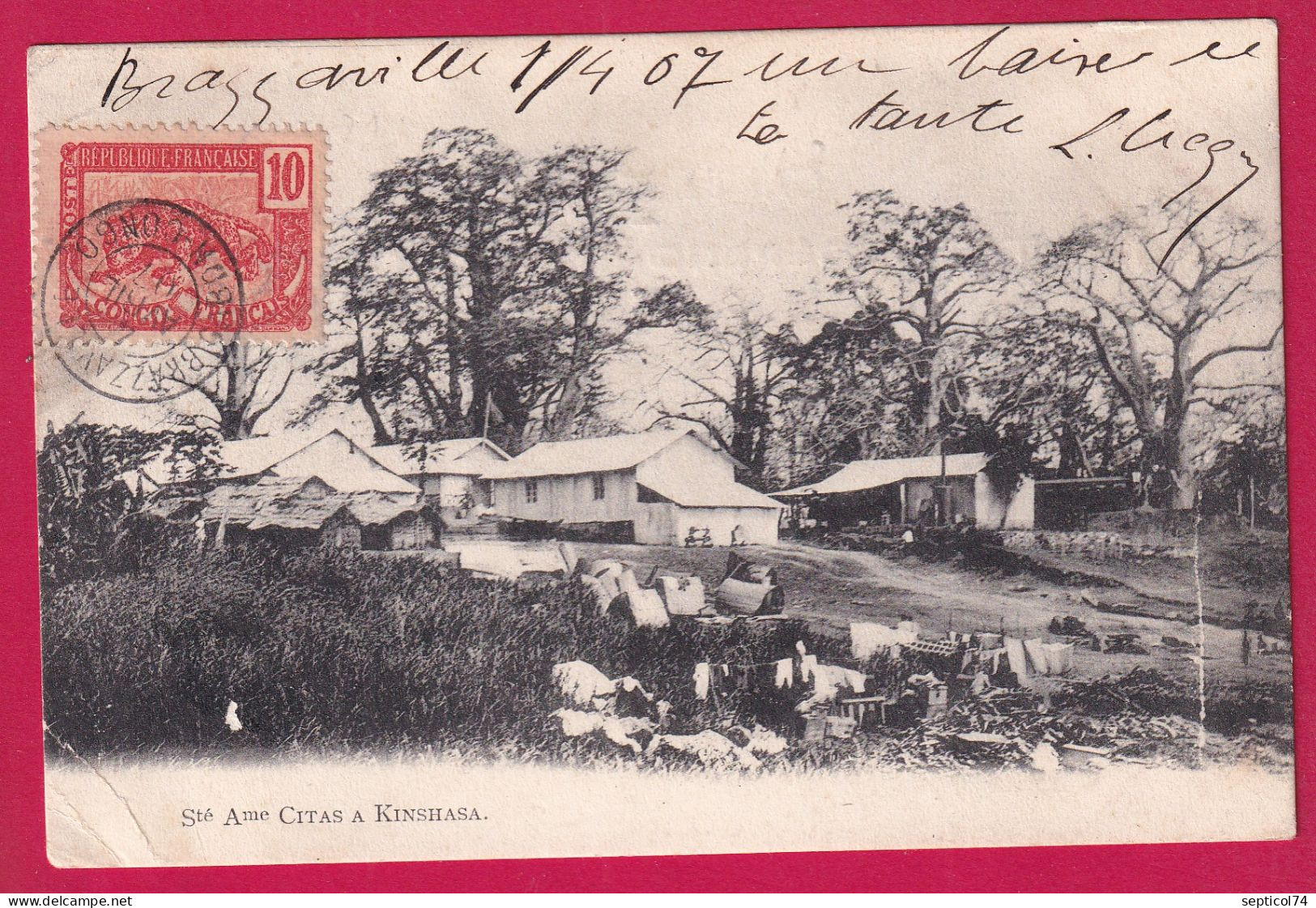 TIMBRE PANTHERE CAD BRAZAVILLE GABON CONGO RARE 1907 CARTE POSTALE KINSHASA LETTRE - Briefe U. Dokumente