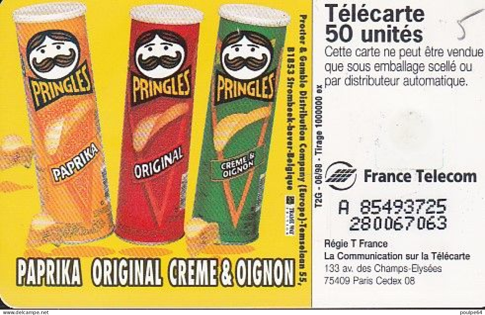 F888  06/1998 - PRINGLES - 50 SO3 - (verso : N° Deux Lignes - 2ème Ligne Vers La Droite) - 1998