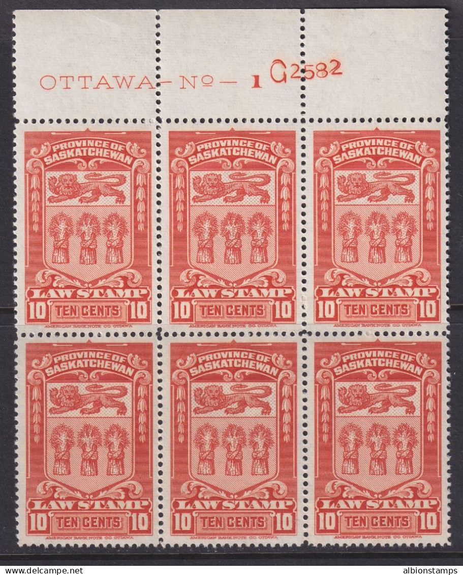 Canada Revenue (Saskatchewan), Van Dam SL46, MNH Plate Block - Steuermarken