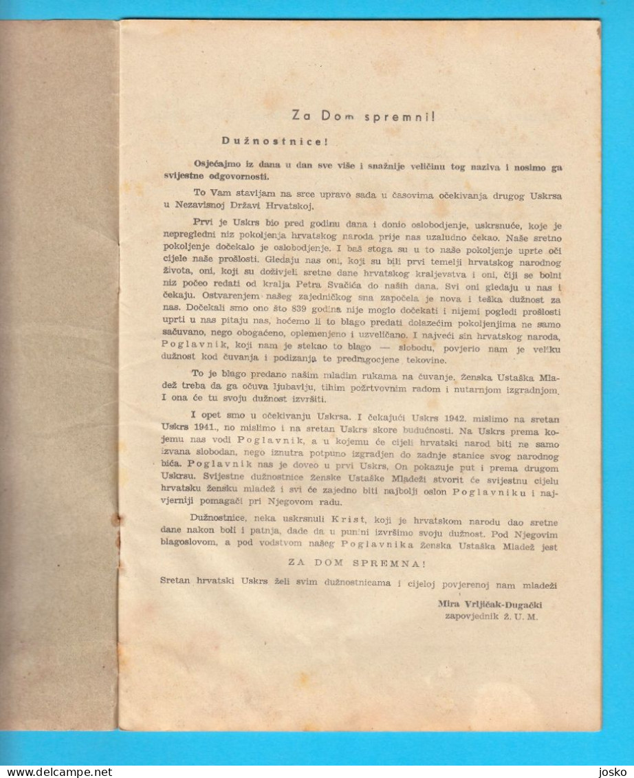 ŽENSKA USTAŠKA MLADEŽ (Women's Ustasha Youth) - WW2 Book 1942. * Croatia Army NDH Ustashe Ustasa Jugend Kroatien Croatie - Andere & Zonder Classificatie