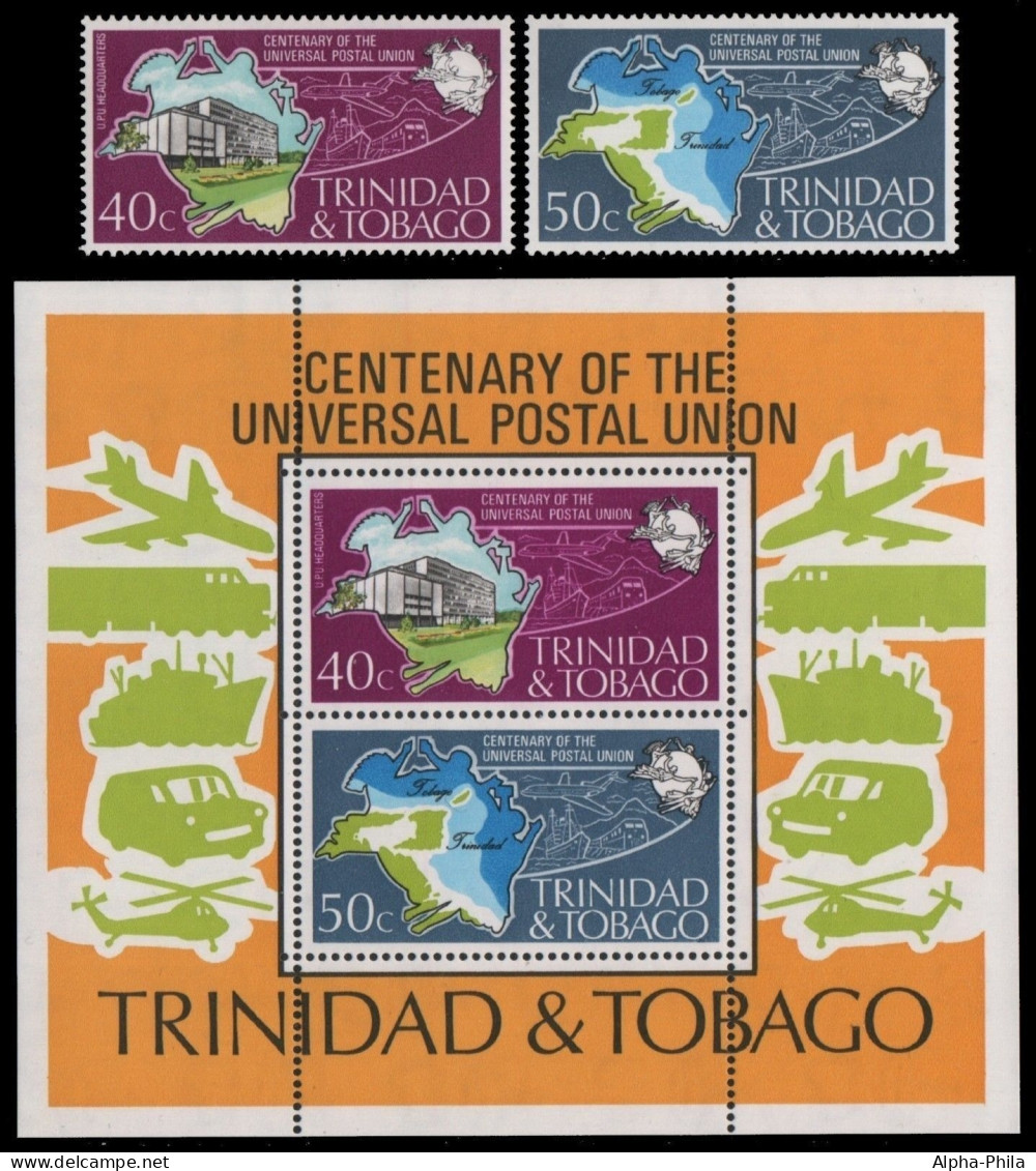 Trinidad & Tobago 1974 - Mi-Nr. 328-329 & Block 12 ** - MNH - Transport - UPU - Trinidad & Tobago (1962-...)