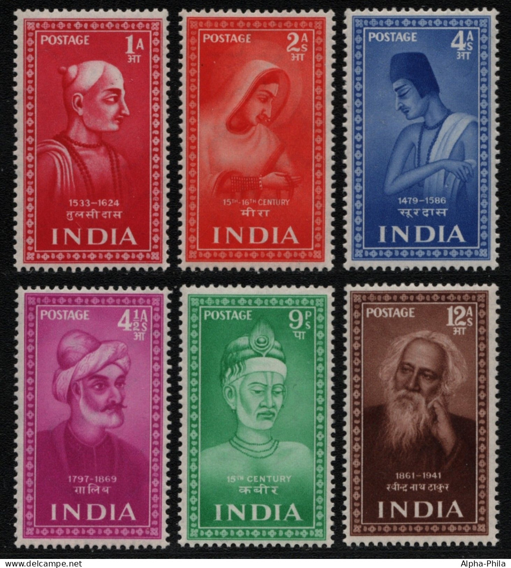 Indien 1952 - Mi-Nr. 221-226 ** - MNH - Heilige & Dichter (II) - Ongebruikt