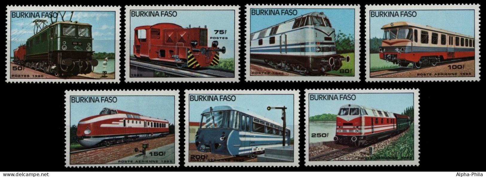 Burkina Faso 1985 - Mi-Nr. 1043-1049 ** - MNH - Lokomotiven / Locomotives - Burkina Faso (1984-...)