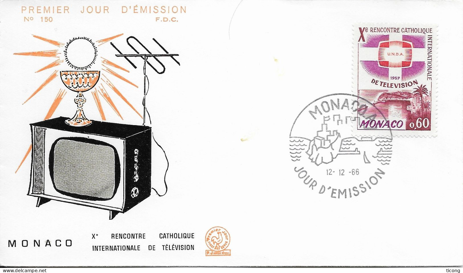 MONACO 1ER JOUR TELEVISION ( Rencontre Internationale Catholique De La Television ) 1966, VOIR LE SCANNER - Lettres & Documents