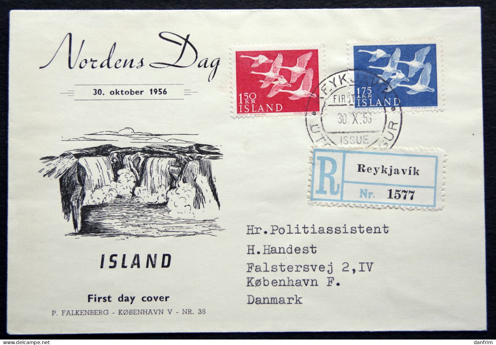 Iceland 1956 NORDEN    MiNr.312-13   FDC (parti 5626) COVER FALKENBERG - FDC