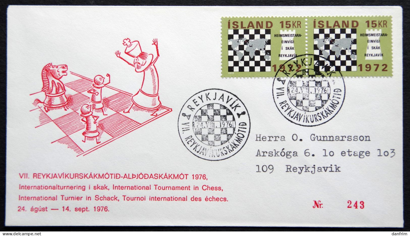 Iceland 1976 Schach  Special Cancel Cover    ( Lot 5626 ) - Storia Postale