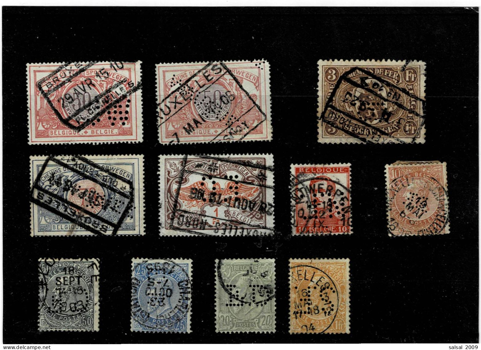 BELGIO ,anni Diversi(1893 E Oltre) ,francobolli Ordinari+pacchi Postali ,tutti PERFIN ,11 Pezzi Usati ,qualita Ottima - 1863-09