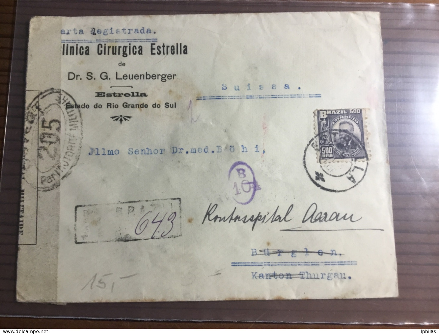 Brasilien Zensur R-Brief In Die Schweiz 1916 - Lettres & Documents