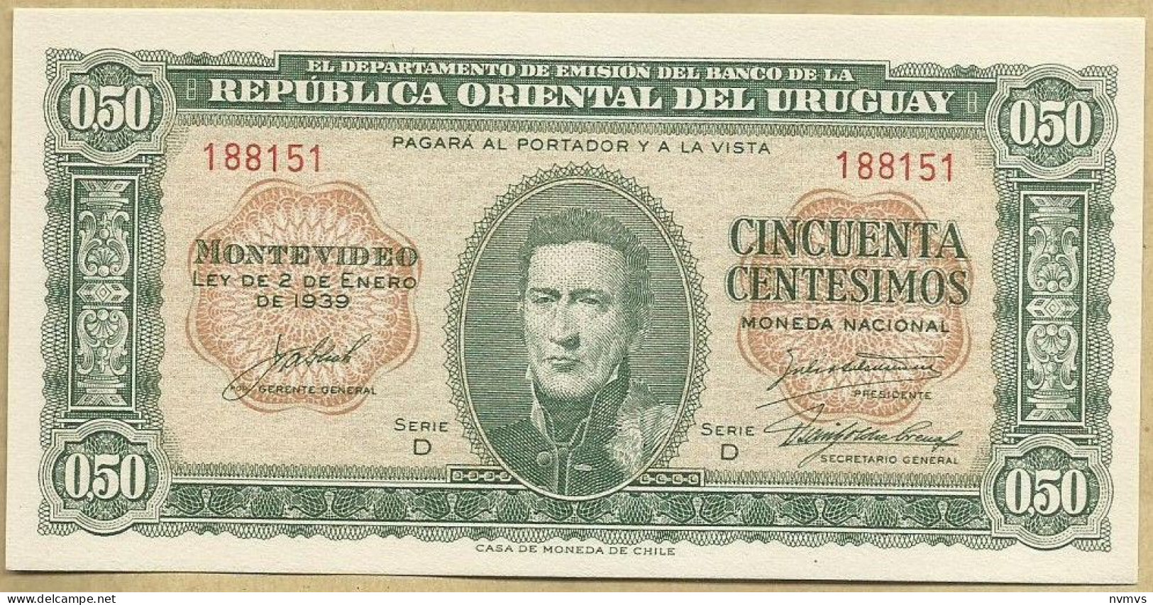 Uruguai - 50 Centesimos 1939 - Uruguay