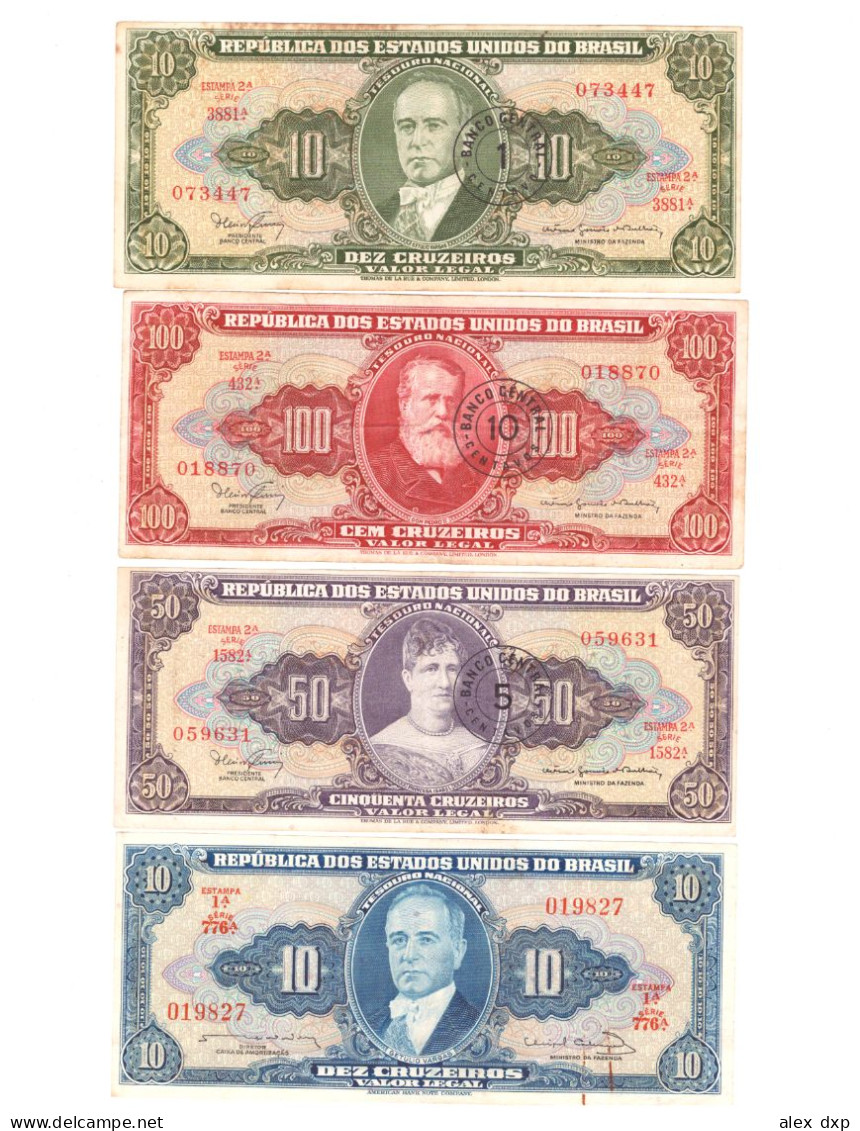 Brazil > Lot Of 4 Used Banknotes 1961-67, VF - Brésil