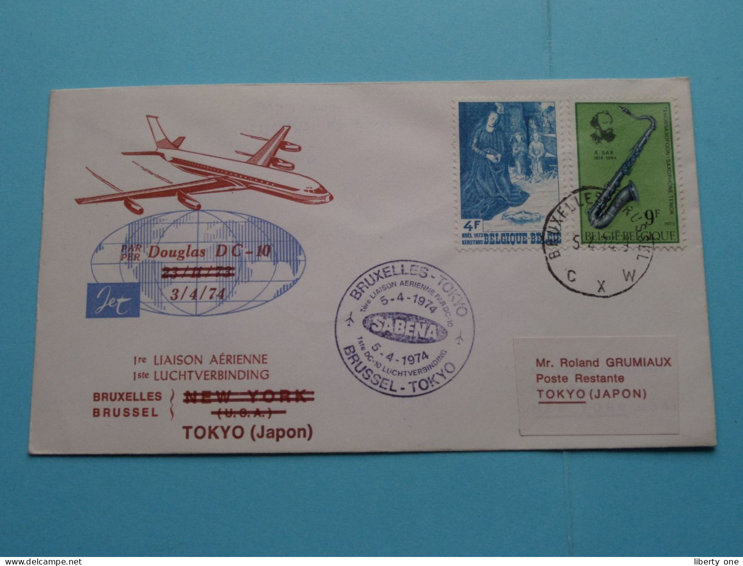 SABENA - DC-10 Douglas >>> Roland GRUMIAUX Tokyo JAPON > 1974 Japan ( Voir / See Photo ) ! - Lettres & Documents