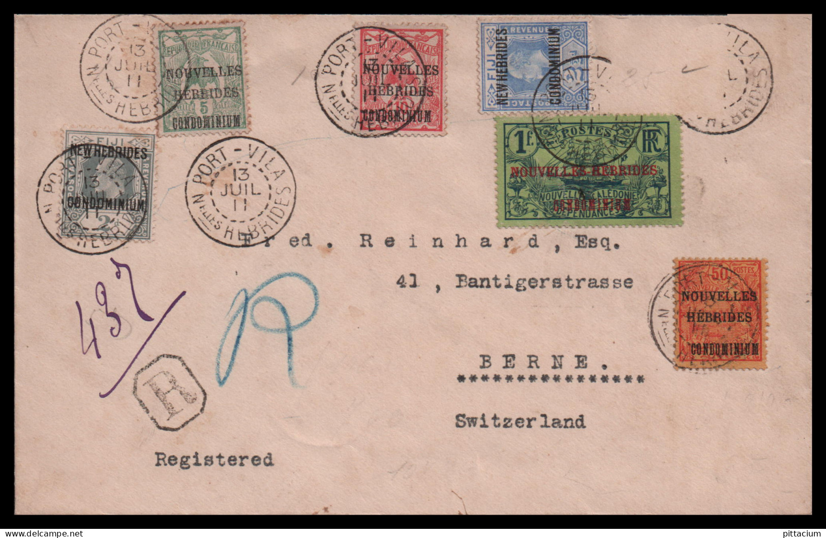 Neue Hebriden 1911: Brief  | Transitverkehr, Mischfrankatur | Port Villa (Hebriden), Sydney, Bern - Covers & Documents