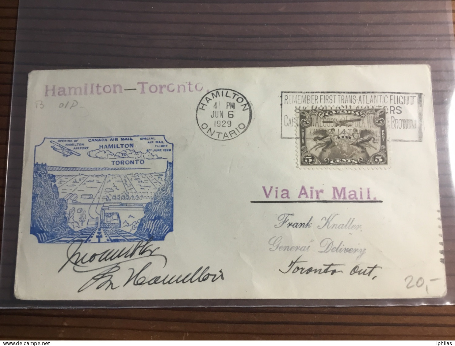 Kanada Hamilton-Toronto 1929 Top!!! - Airmail