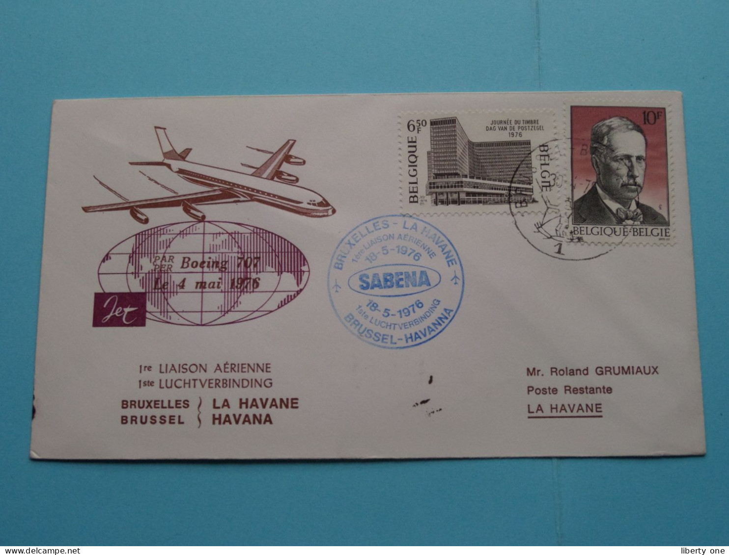 SABENA - BOEING 707 >>> Roland GRUMIAUX LA HAVANE > 1976 HAVANA CUBA ( Voir / See Photo ) ! - FDC