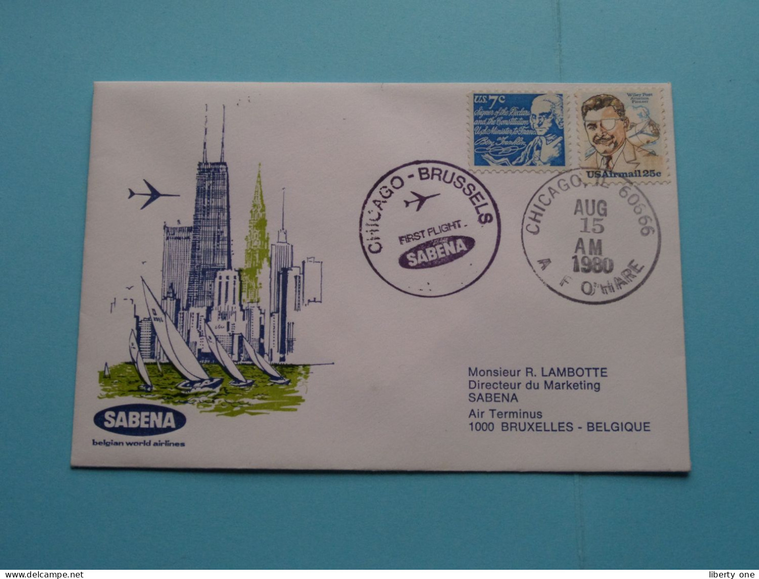 SABENA - CHICAGO > Brussels >> R. LAMBOTTE Bruxelles > 1980 Chicago USA ( Voir / See Photo ) ! - 1971-1980