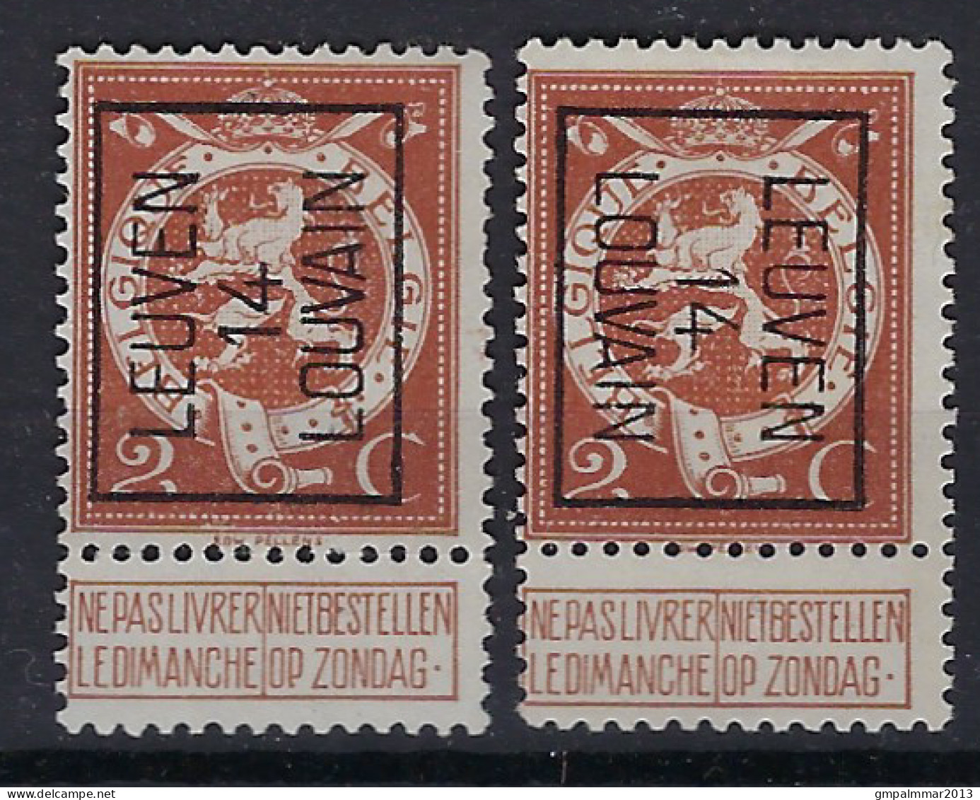 PELLENS Cijfer Nr. 109 Voorafgestempeld TYPO Nr. 52 Posities A + B   LEUVEN  14  LOUVAIN In Goede Staat ! LOT 348 - Typos 1912-14 (Löwe)