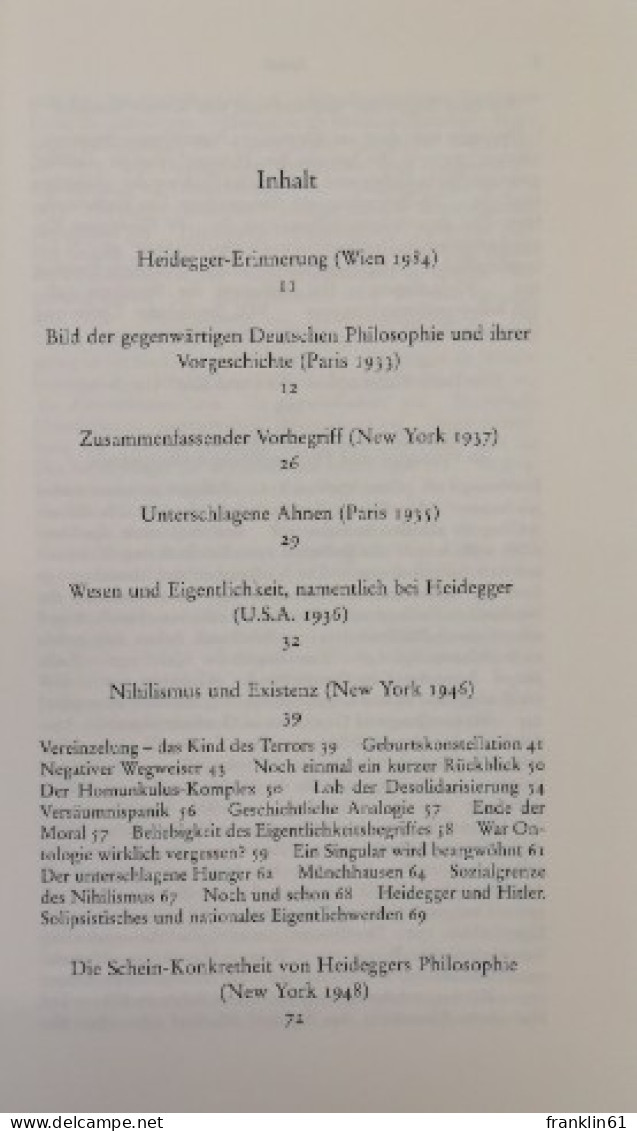 Über Heidegger. - Filosofie