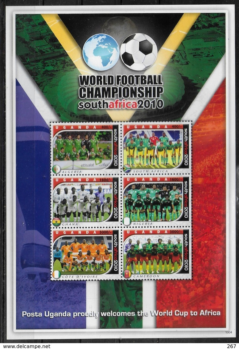 OUGANDA  Feuillet  N° 2285/90 * *  ( Cote 13e )  Cup 2010 Football Soccer Fussball - 2010 – África Del Sur