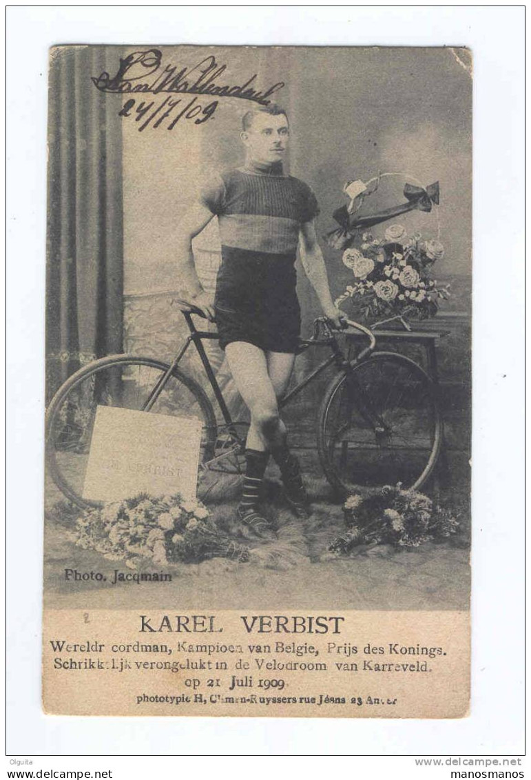 MOLENBEEK ST JEAN - Carte Champion Cycliste Karel Verbist , Décédé 1909 Au Vélodrome Du Karreveld  -- B3/811 - St-Jans-Molenbeek - Molenbeek-St-Jean