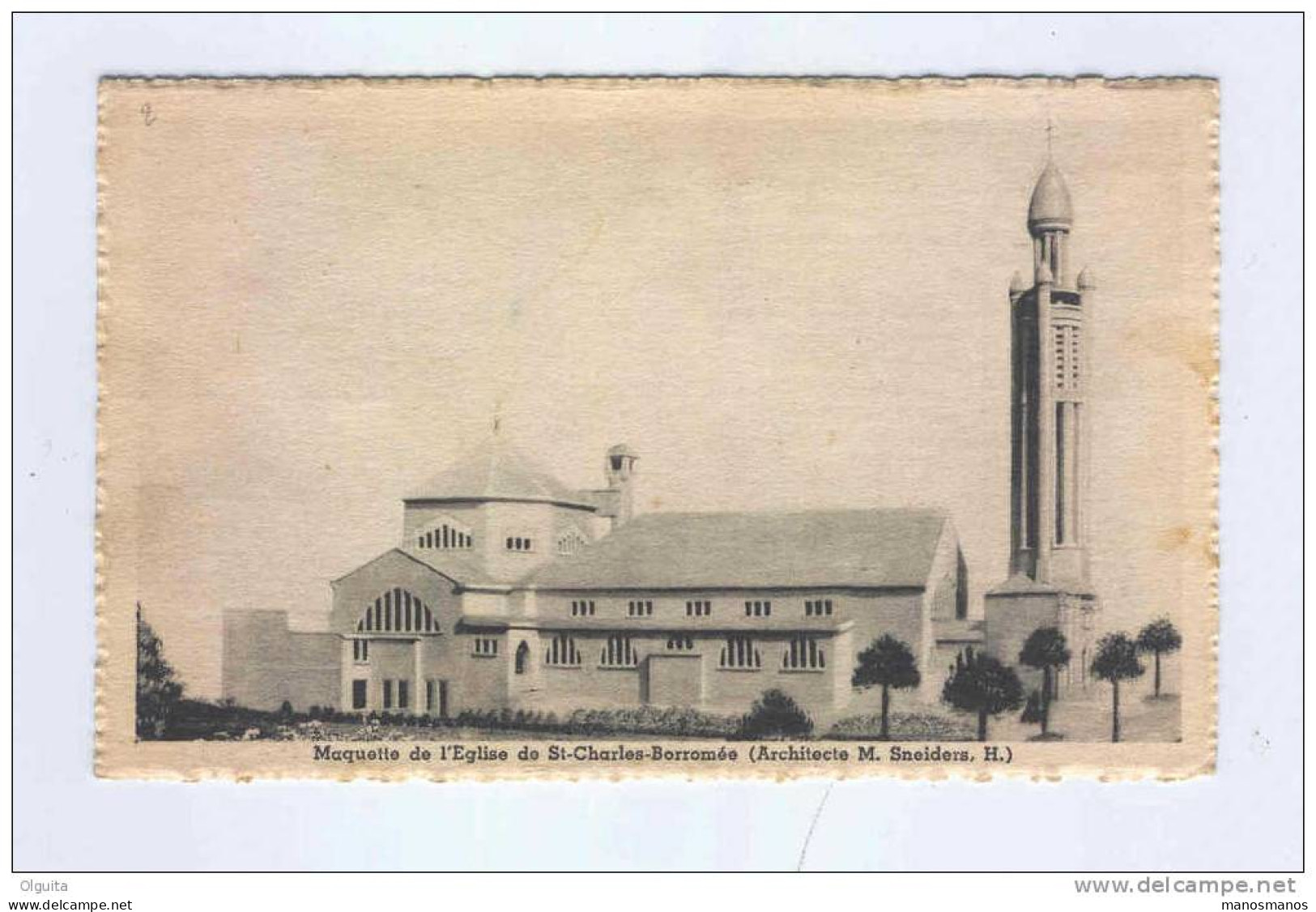 MOLENBEEK ST JEAN  - Carte Maquette De L'Eglise St Charles Borromée + Texte Pub.de L'Abbé Van Cappellen  -- B3/815 - St-Jans-Molenbeek - Molenbeek-St-Jean