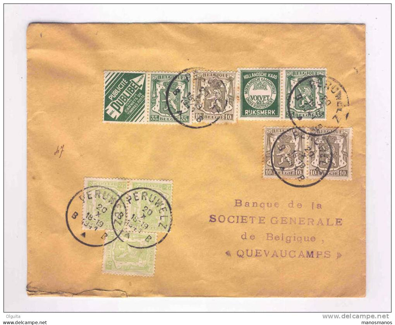 Lettre Timbres Divers , Dont  2 PUBS 35 C Sceau De L'Etat , PERUWELZ 1941 --  B1/494 - Autres & Non Classés