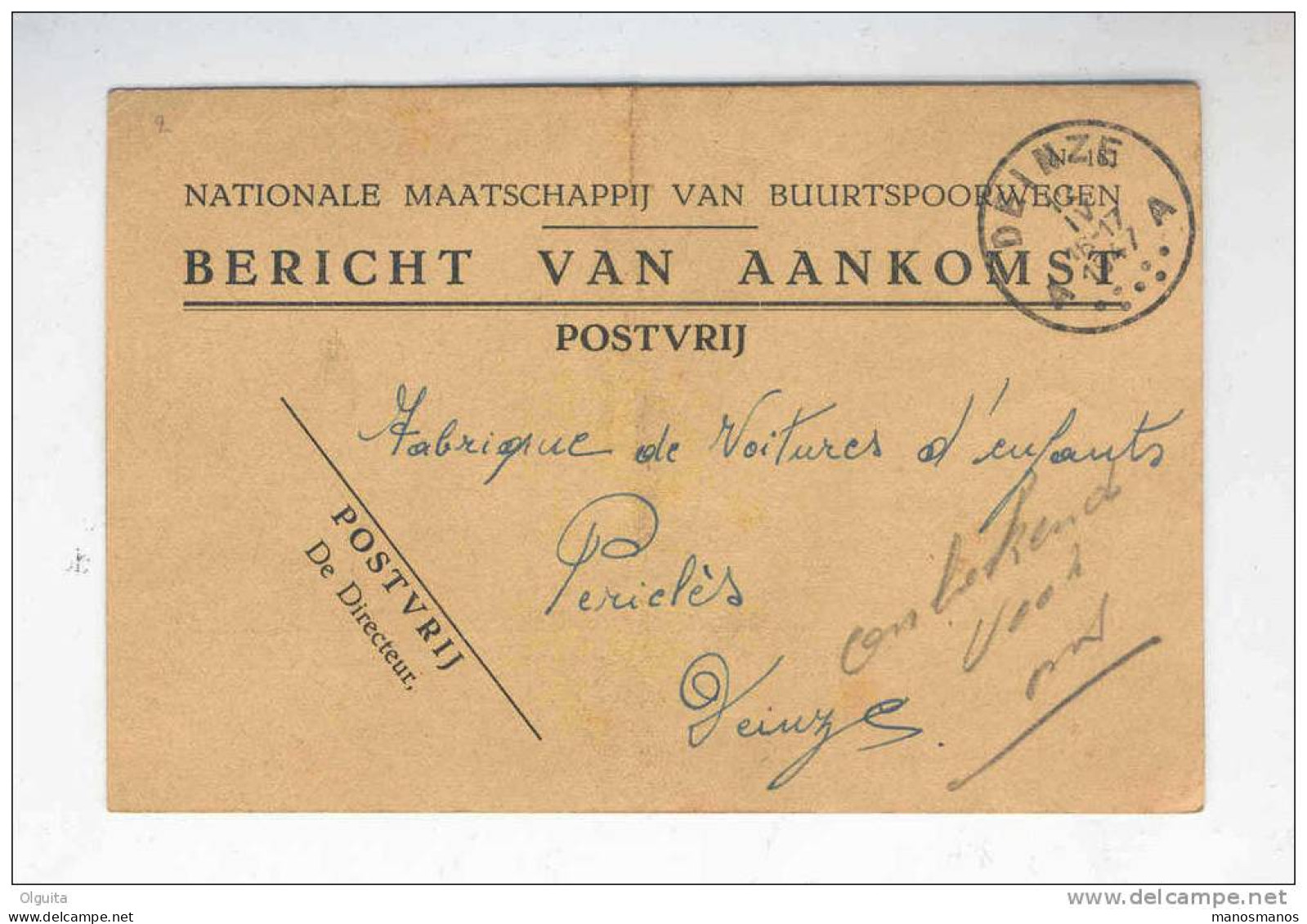 Carte De Service En FRANCHISE Nationale Maatschappij Van BUURTSPOORWEGEN - DEINZE 1947  --  B1/436 - Franchise