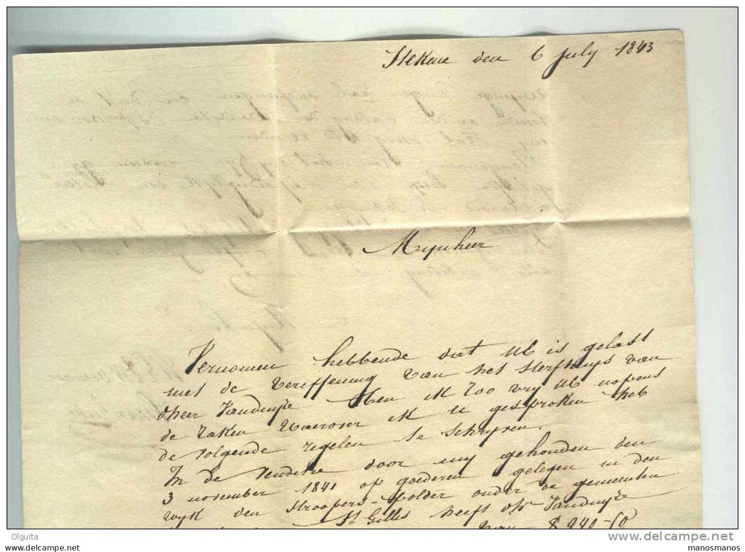 Lettre Précurseur ST NICOLAS 1843 Vers ST GILLIS WAES  - Boite Rurale R - Origine Manuscrite STEKENE  -  B1/385 - Poste Rurale