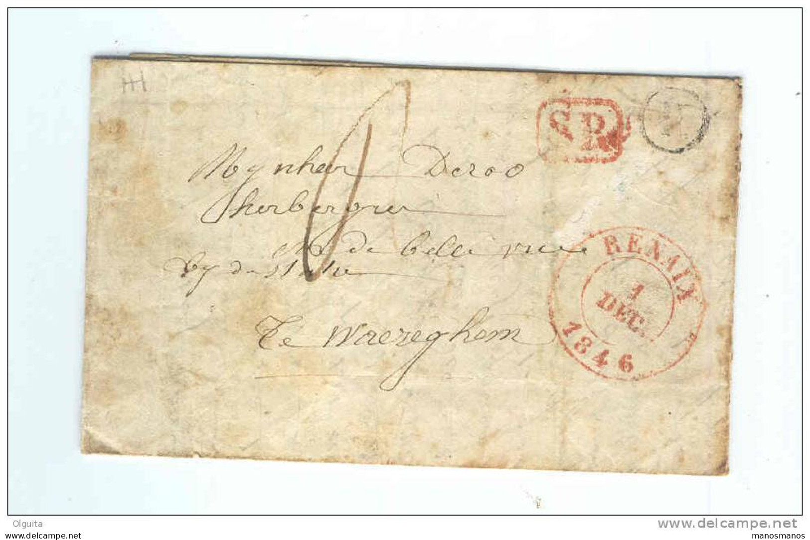 Lettre Précurseur RENAIX 1846 Vers WAEREGHEM - Boite Rurale H Ou K ? - Origine Manuscrite Colonval  -  B1/382 - Rural Post