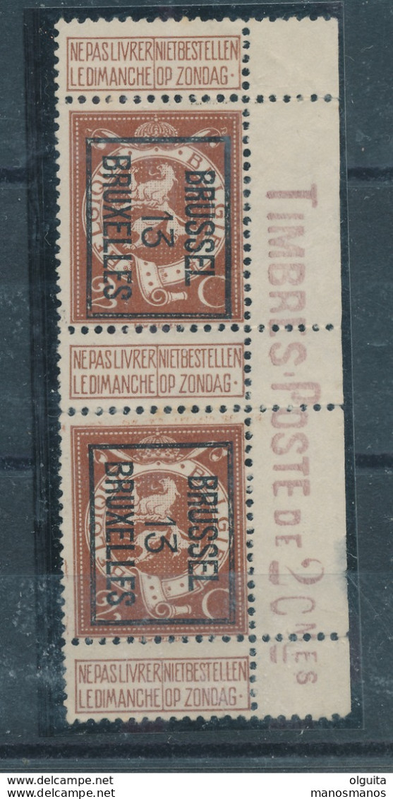 241/28 -- PREOS Paire Lion 2 C BRUXELLES 13 - TB Bord De Feuille Avec Inscriptions - Typografisch 1912-14 (Cijfer-leeuw)