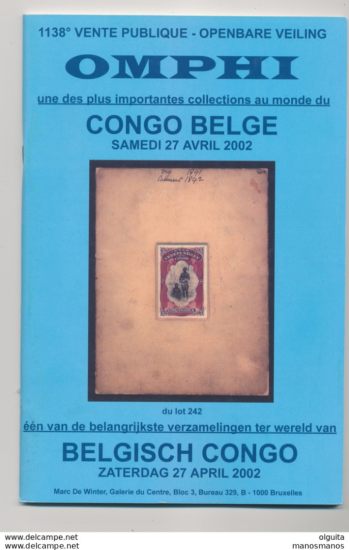 941/25 - CONGO BELGE, Catalogues Vente Collection Du Four , OMPHI 27/4/2002 , 2 Fascicules 740 Lots + Photos , Etat NEUF - Auktionskataloge