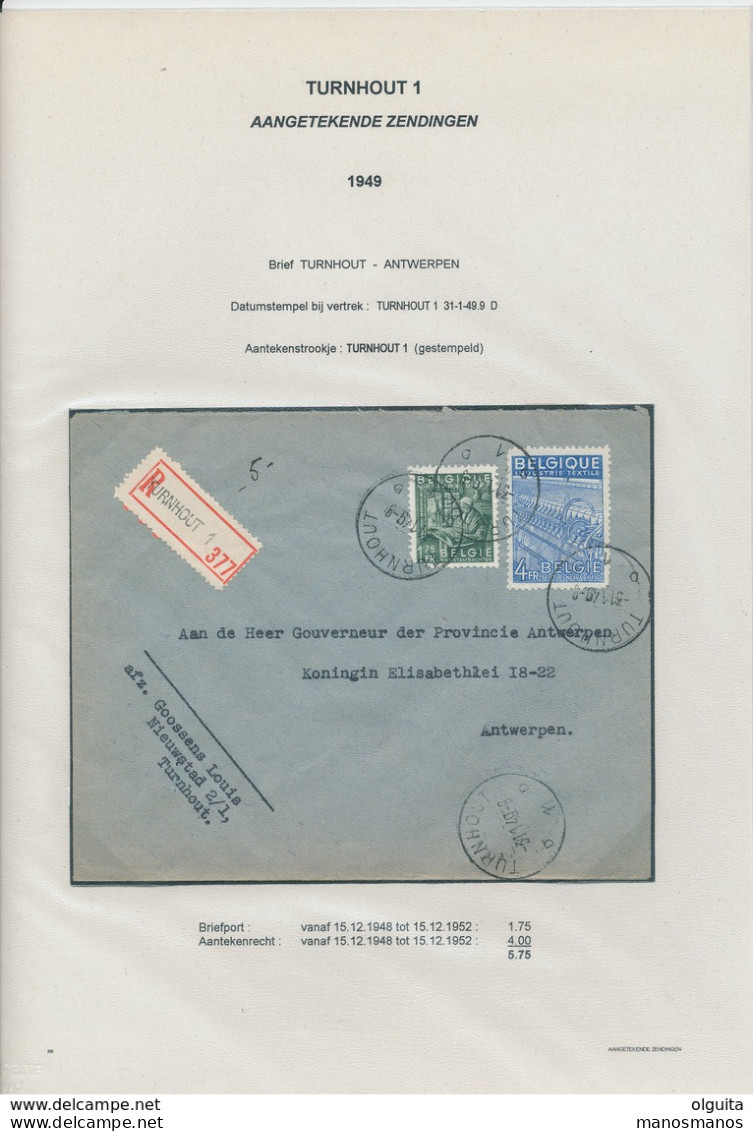 26/437 - Lettre Recommandée TP Exportation TURNHOUT 1949 Vers ANTWERPEN - TARIF 5 F 75 - 1948 Esportazione