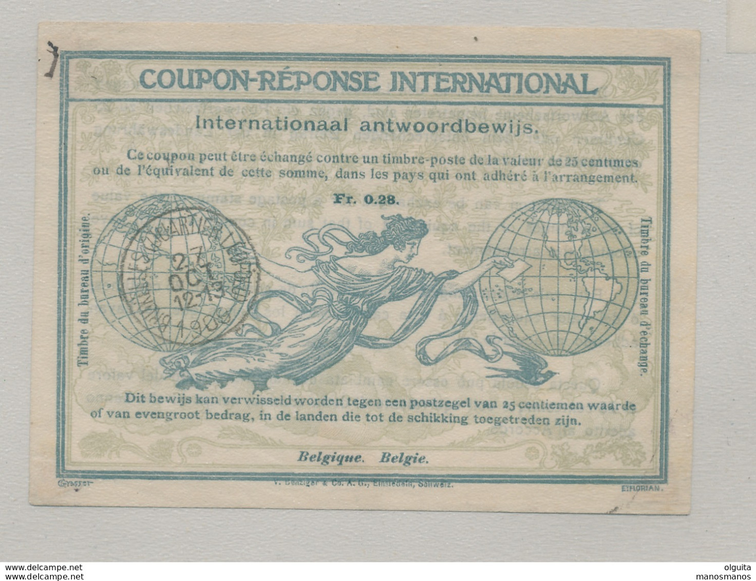 26/441 - COUPON-REPONSE International BRUXELLES Quartier Léopold 1909 - Internationale Antwoordcoupons