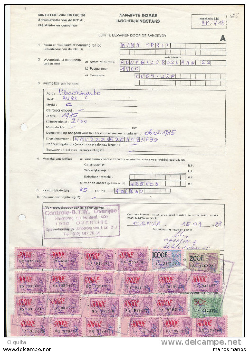 Collection OVERIJSE - RARE Document TVA Timbres Fiscaux ( Poortman) Pour 106.250 Francs !!!  --  23/124 - Documenti