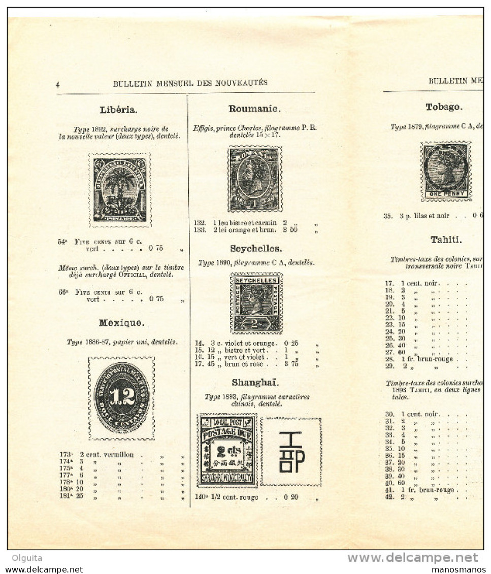 MARCHANDS De TIMBRES - Bulletin Mensuel Des Nouveautés - Décembre 1893 - Maison Belin à BRUXELLES  -- 17/330 - Frans (tot 1940)