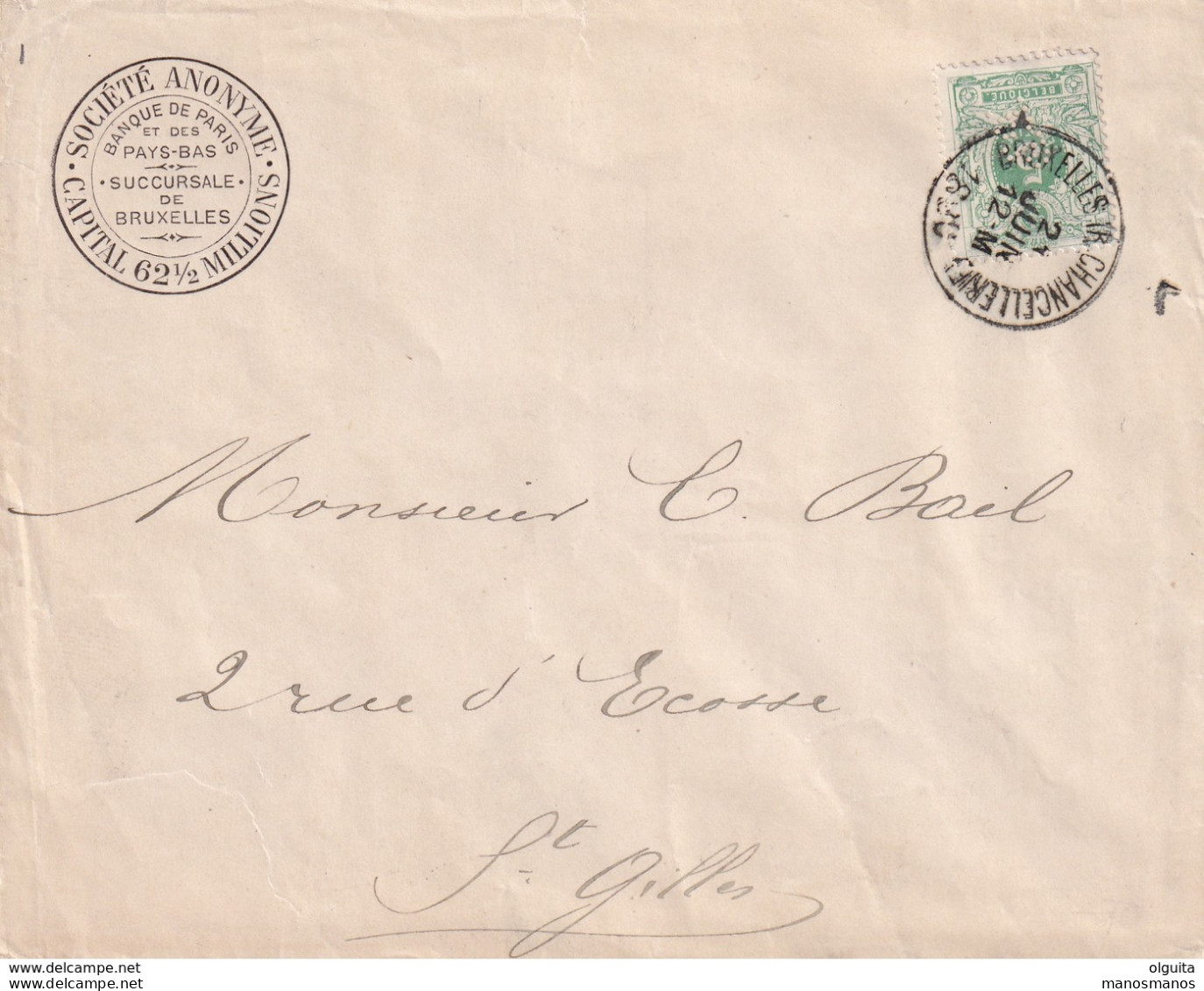 DDX 262 - IMPRIME TP 45 BRUXELLES 1890 - Entete Banque De Paris Et Des Pays-Bas - Timbre PERFORE B.P. - 1863-09
